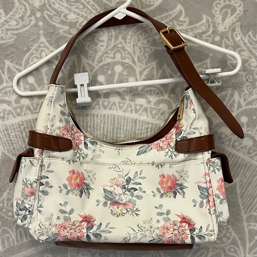 Giorgio Fiorelli Floral Cream and Brown Shoulder Bag